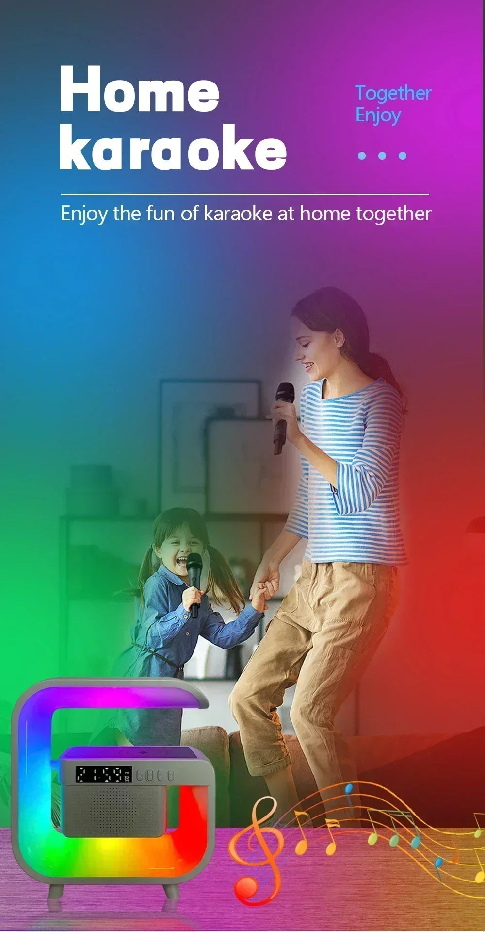 Cargador Inalámbrico 3 en 1 con Parlante Bluetooth Luz RGB Nocturna Carga Rápida iPhone Samsung Xiaomi