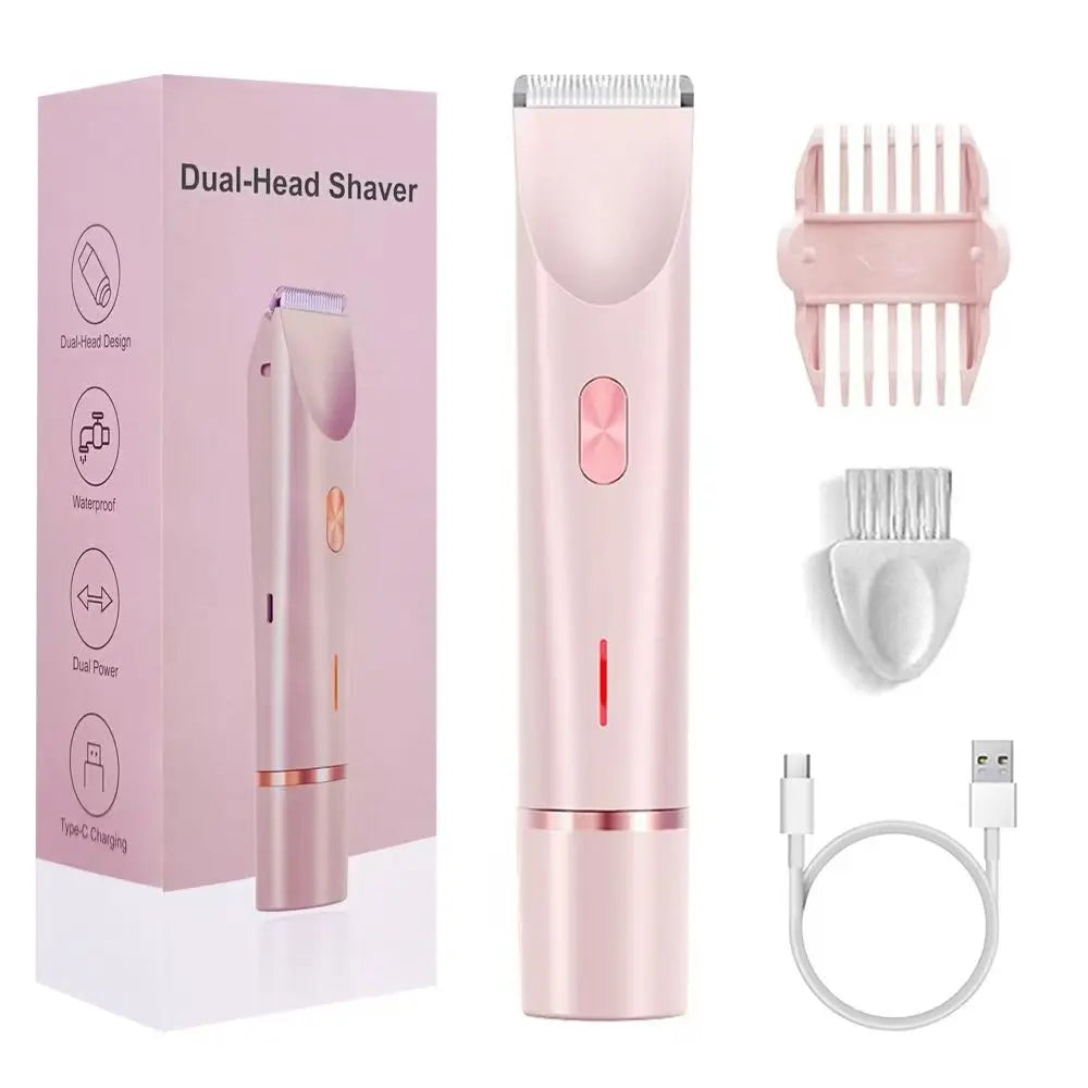 Depiladora Eléctrica Recargable Impermeable Mini Doble Cabezal para Mujer Bikini Cuerpo Facial