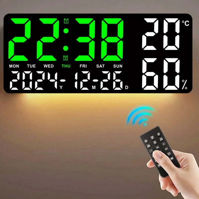 Reloj Digital de Pared LED Grande con Luz Ambiental 7 Colores - Alarma, Temperatura, Humedad y Fecha