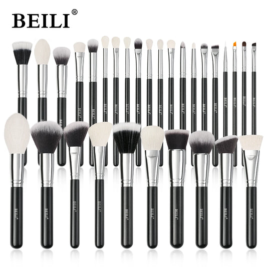 Set 30 Brochas de Maquillaje Profesional BEILI Fibra Natural - Base Contorno Sombras Kabuki