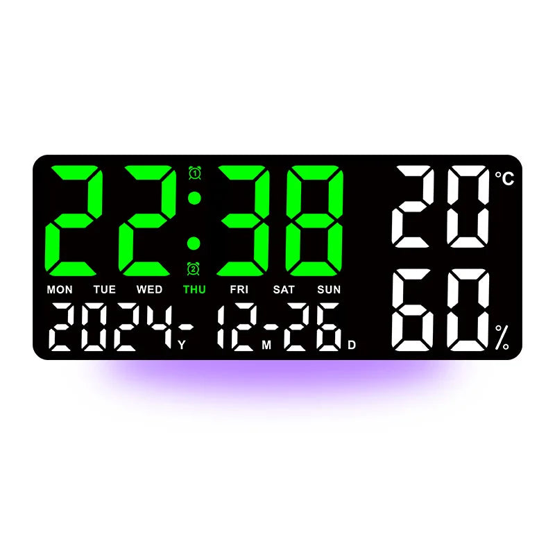 Reloj Digital de Pared LED Grande con Luz Ambiental 7 Colores - Alarma, Temperatura, Humedad y Fecha