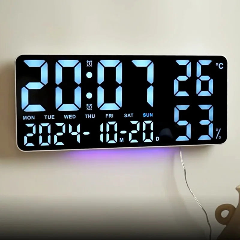 Reloj Digital de Pared LED Grande con Luz Ambiental 7 Colores - Alarma, Temperatura, Humedad y Fecha
