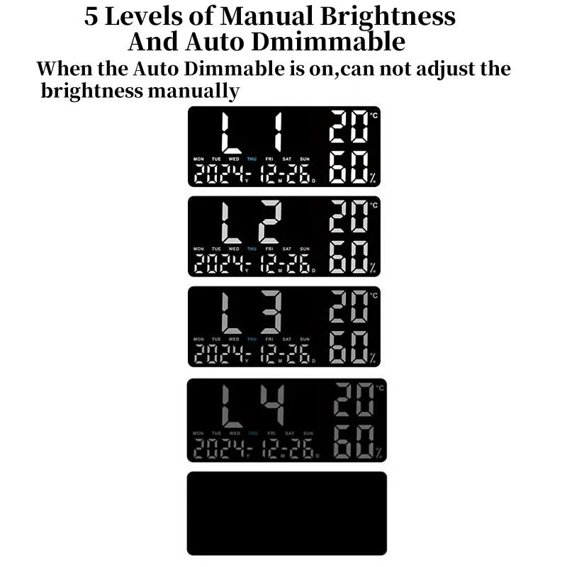Reloj Digital de Pared LED Grande con Luz Ambiental 7 Colores - Alarma, Temperatura, Humedad y Fecha