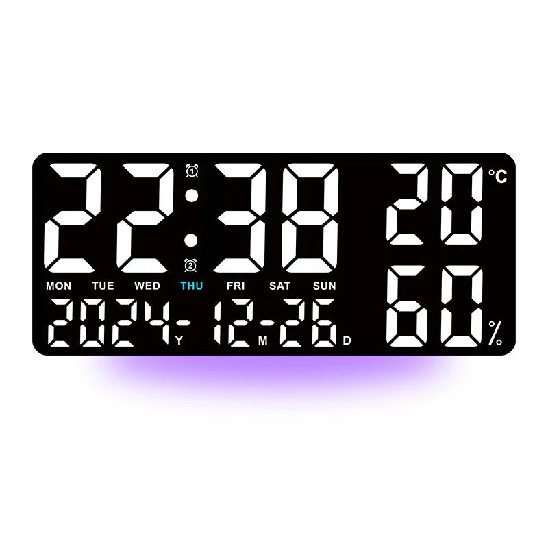 Reloj Digital de Pared LED Grande con Luz Ambiental 7 Colores - Alarma, Temperatura, Humedad y Fecha