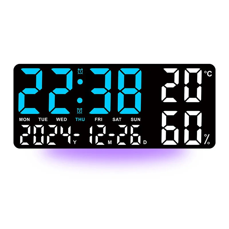 Reloj Digital de Pared LED Grande con Luz Ambiental 7 Colores - Alarma, Temperatura, Humedad y Fecha