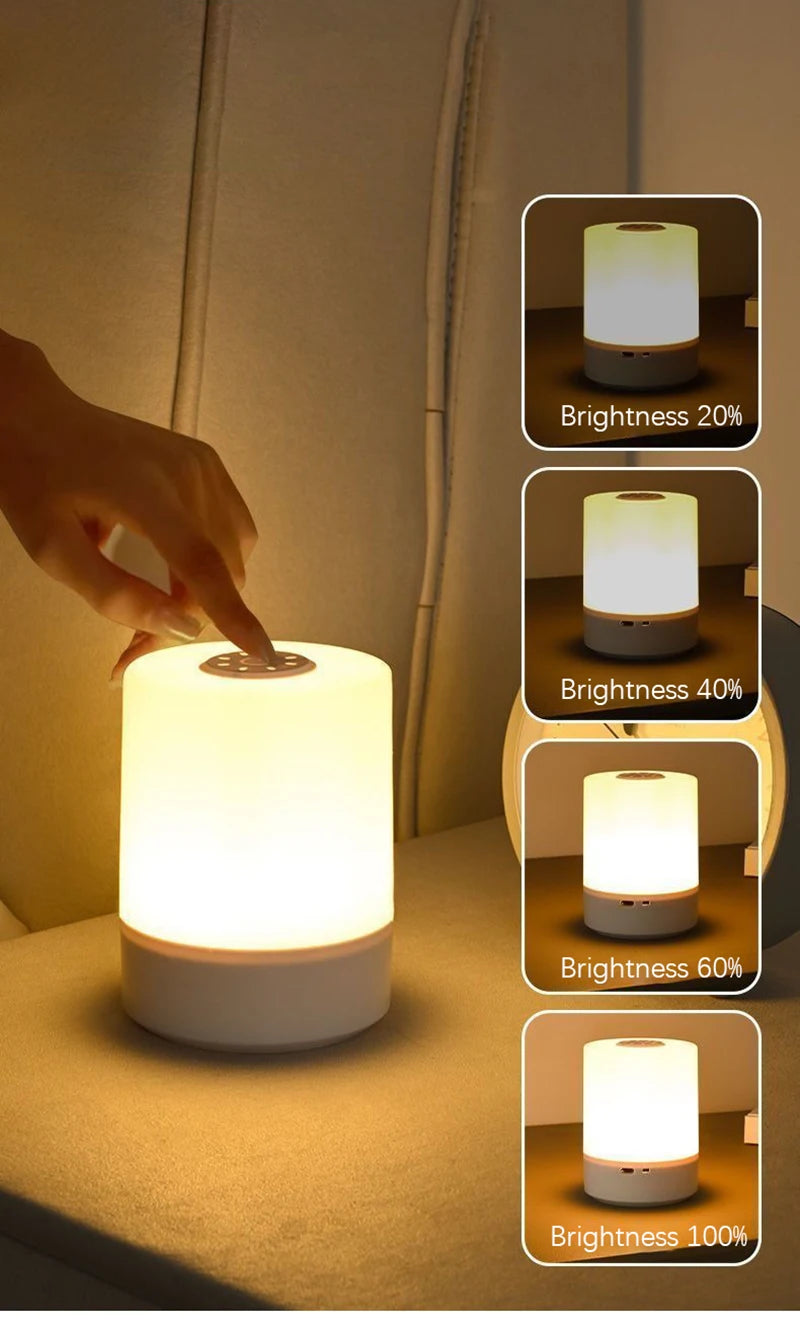 Lámpara LED Táctil de Noche Regulable - Luz de Mesita con Carga USB y 3 Modos de Iluminación