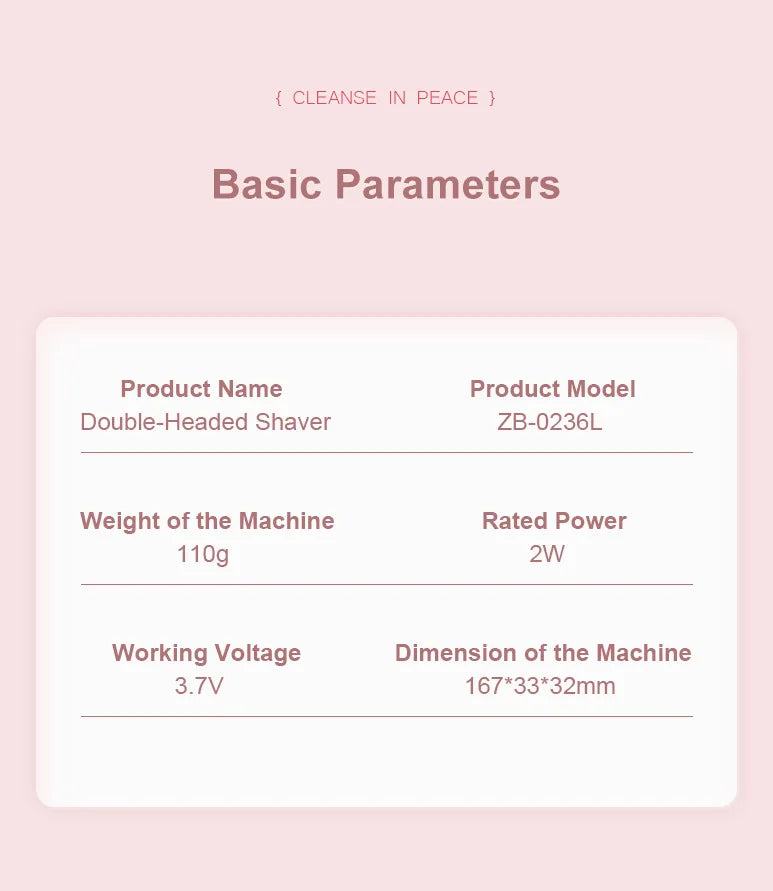 Depiladora Eléctrica Recargable Impermeable Mini Doble Cabezal para Mujer Bikini Cuerpo Facial