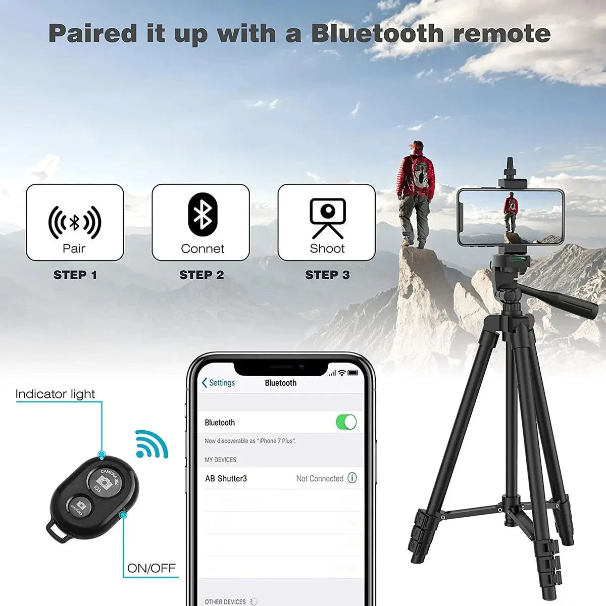 Trípode Profesional 100cm para Celular y Cámara con Control Remoto Bluetooth - Soporte Universal Ligero