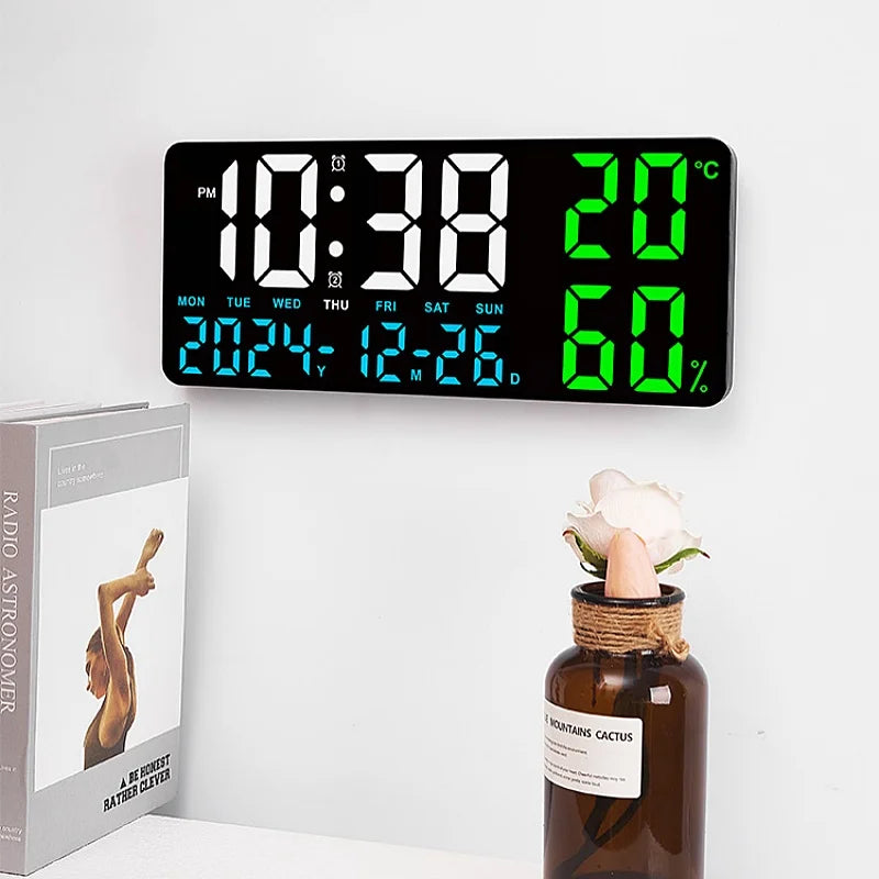 Reloj Digital de Pared LED Grande con Luz Ambiental 7 Colores - Alarma, Temperatura, Humedad y Fecha