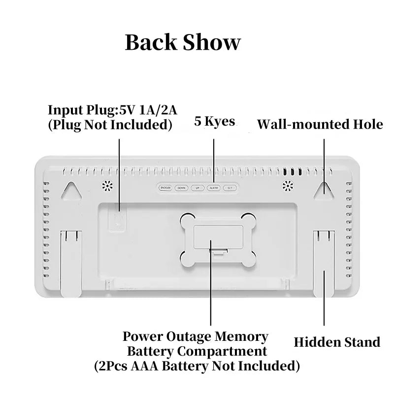 Reloj Digital de Pared LED Grande con Luz Ambiental 7 Colores - Alarma, Temperatura, Humedad y Fecha