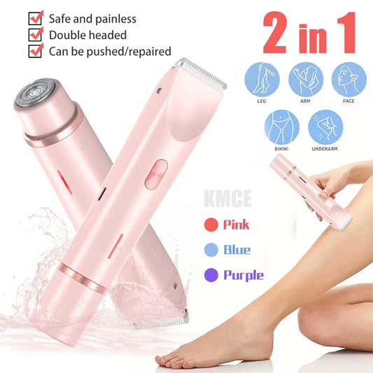Depiladora Eléctrica Recargable Impermeable Mini Doble Cabezal para Mujer Bikini Cuerpo Facial